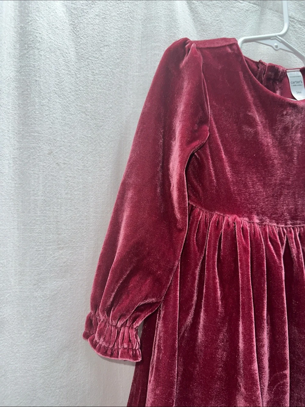 Carter's Velvet Long-Sleeve Toddler Dress in Wine with Bow